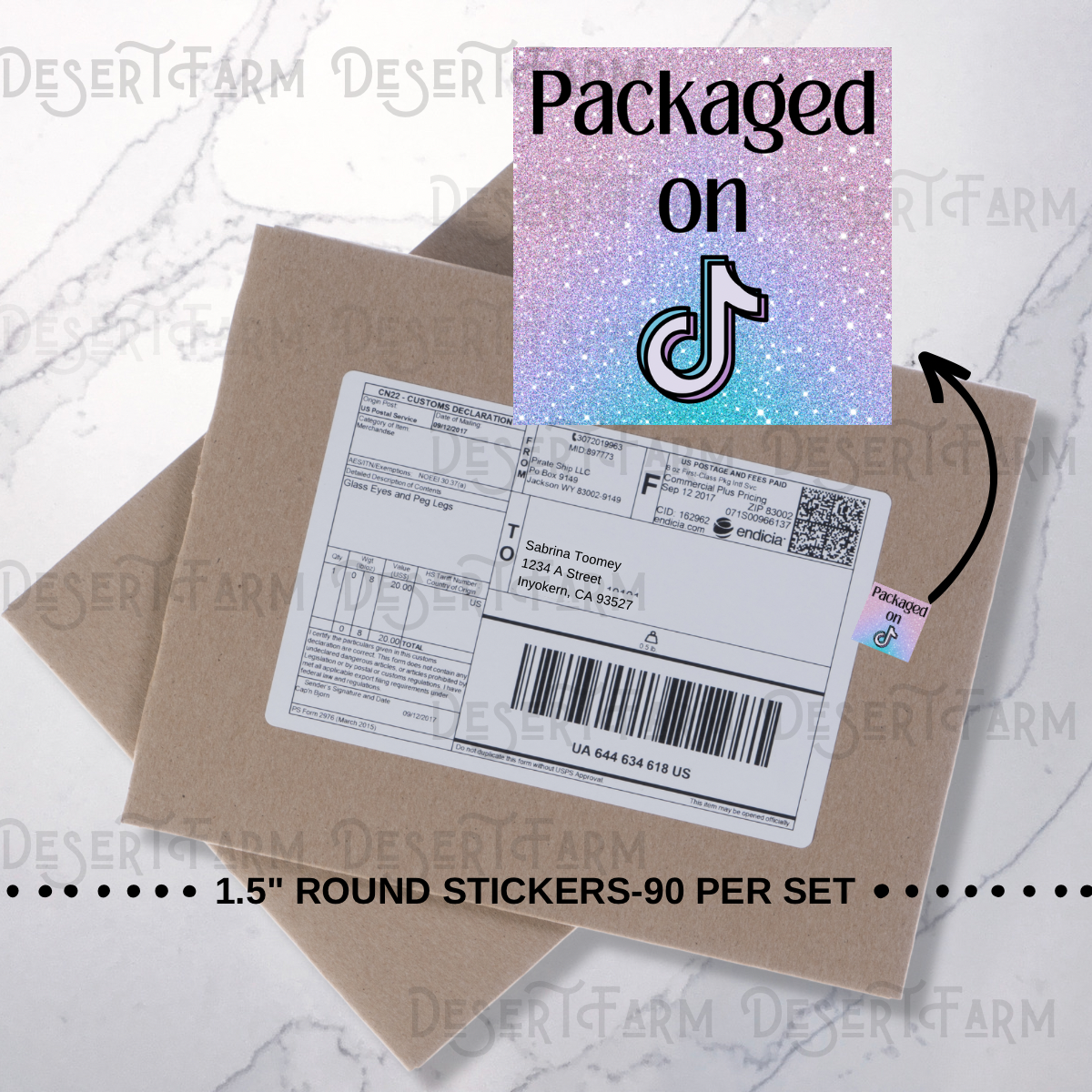 Packaging Stickers- Square Glitter TikTok