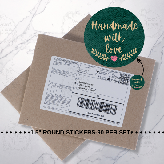 Packaging Stickers- Handmade green